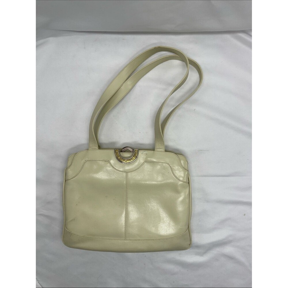 Vintage 1960s Lou Taylor Cream Shoulder Bag Built in Mirror Italian Purse